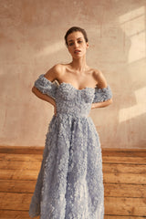 True Decadence Blue Amelia Blue Floral Bardot Skater Dress