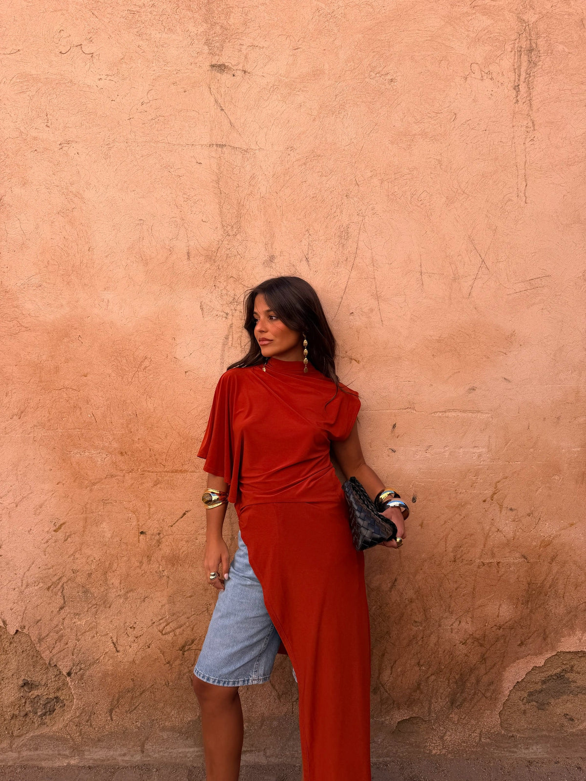 Leila Asymetrical Top in Terracotta