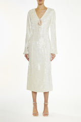 True Decadence Clear-Nude Anais Sequin Flared-Sleeve Mini-Dress