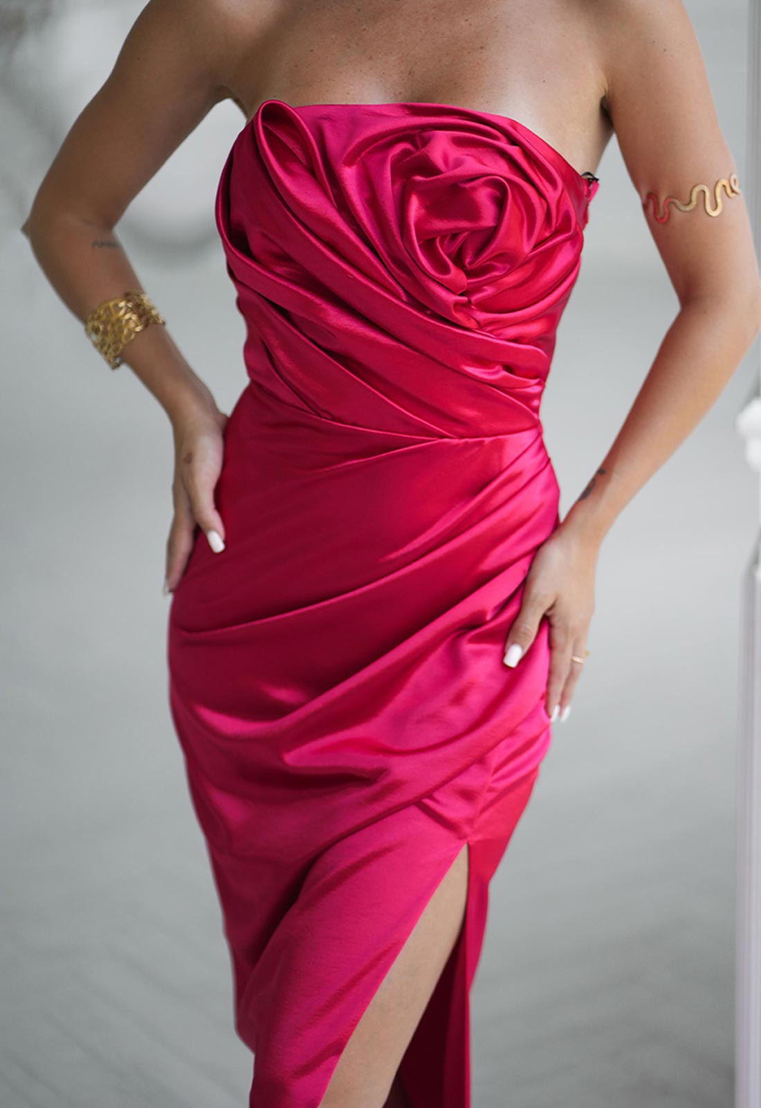 LBD Exclusive Cerise Camila Satin Maxi Dress