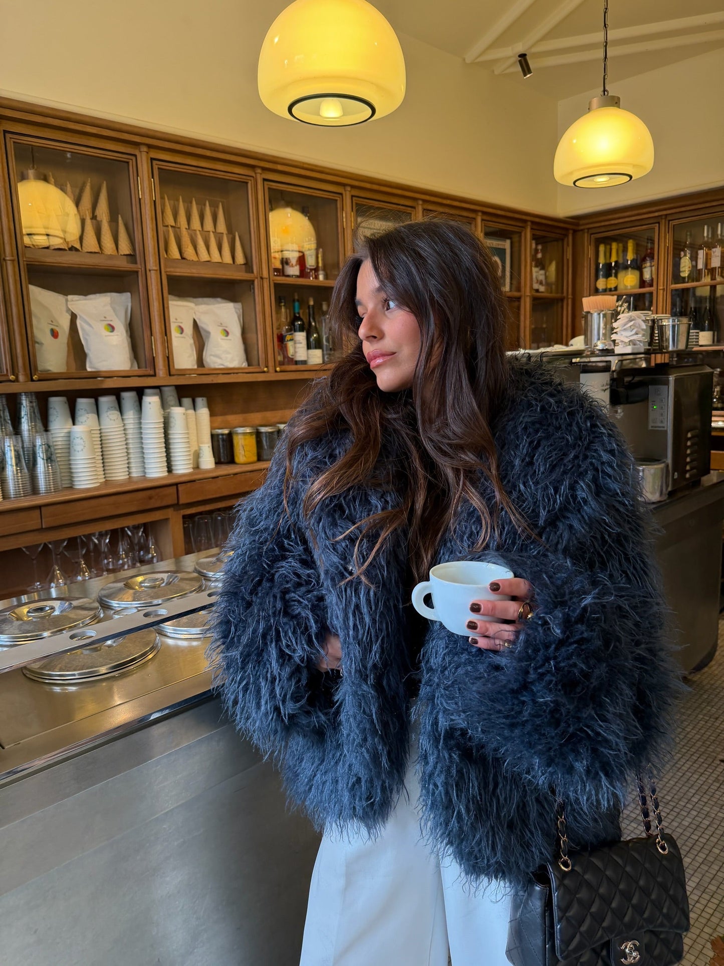 Curly Fur Jacket in Blue