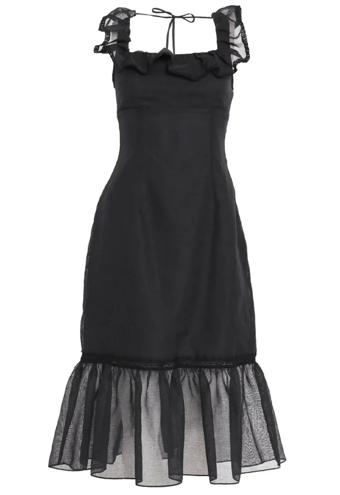 True Decadence Black Linen Midi Dress