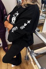 Black Sweatshirt with Ecru Embroidery