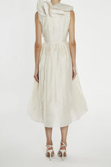 True Decadence Peyton Cream Ruffle Midi Dress