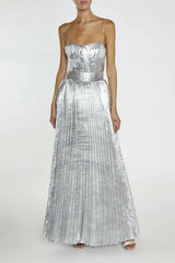 True Decadence Kate Silver Crinkle Pleated Strappy Maxi Dress