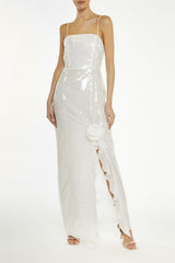 True Decadence White Crystal Split Maxi Dress