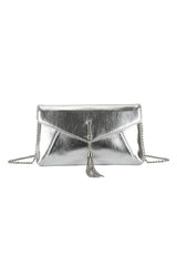 Helena Envelope Tassel Clutch Bag in Silver Metallic