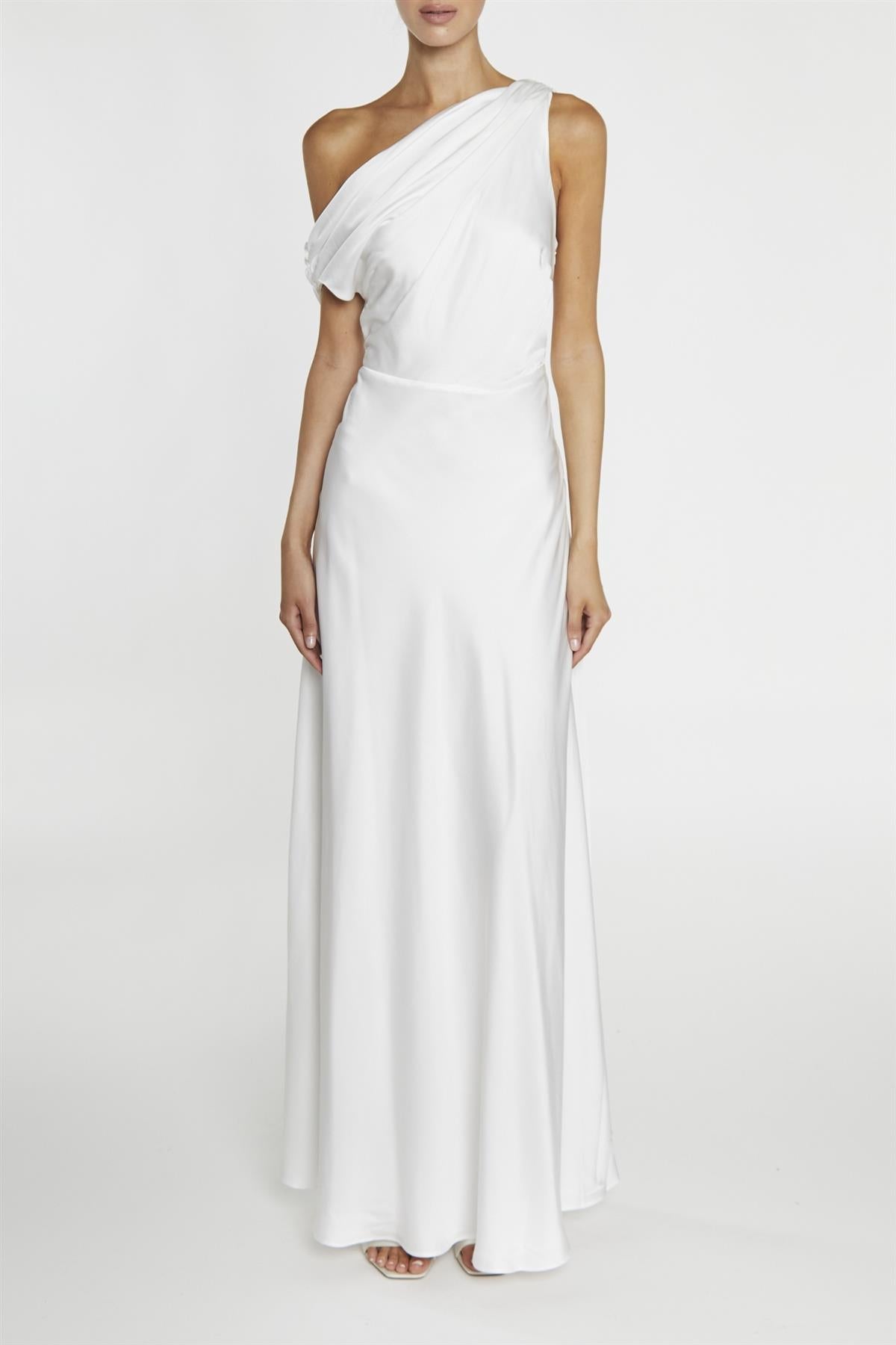 true Decadence Elora White Asymmetric Cowl-Neck Maxi Dress