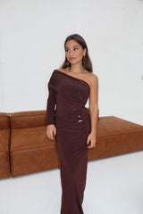 Cammy One Shoulder Dress in Brown