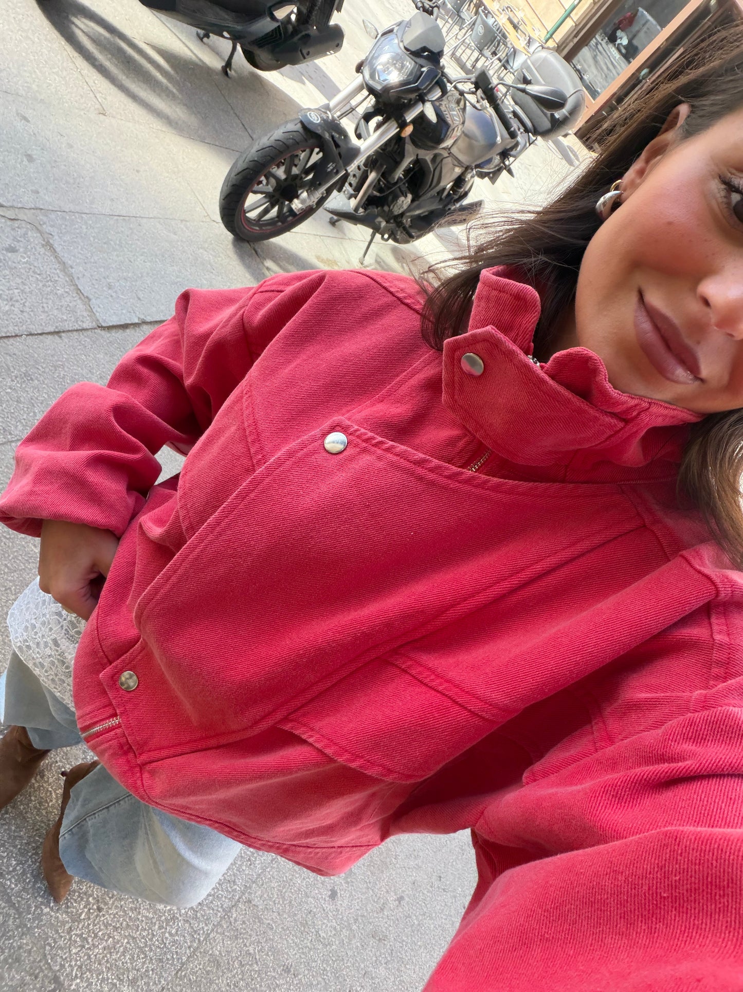 Washed High Neck Jacket in Coral