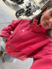 Washed High Neck Jacket in Coral