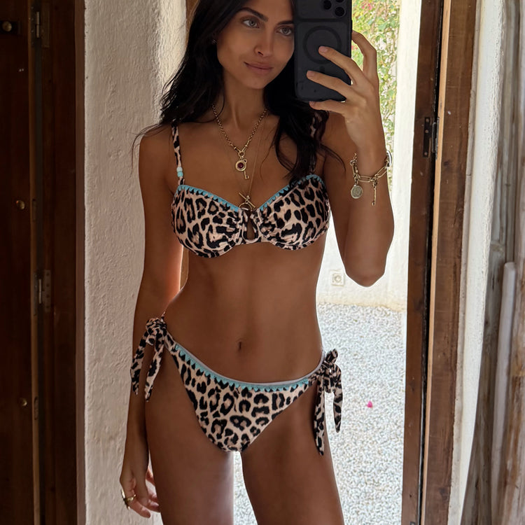 Leopard Whipstitch Tie Side Bikini Brief