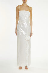 True Decadence White Crystal Split Maxi Dress