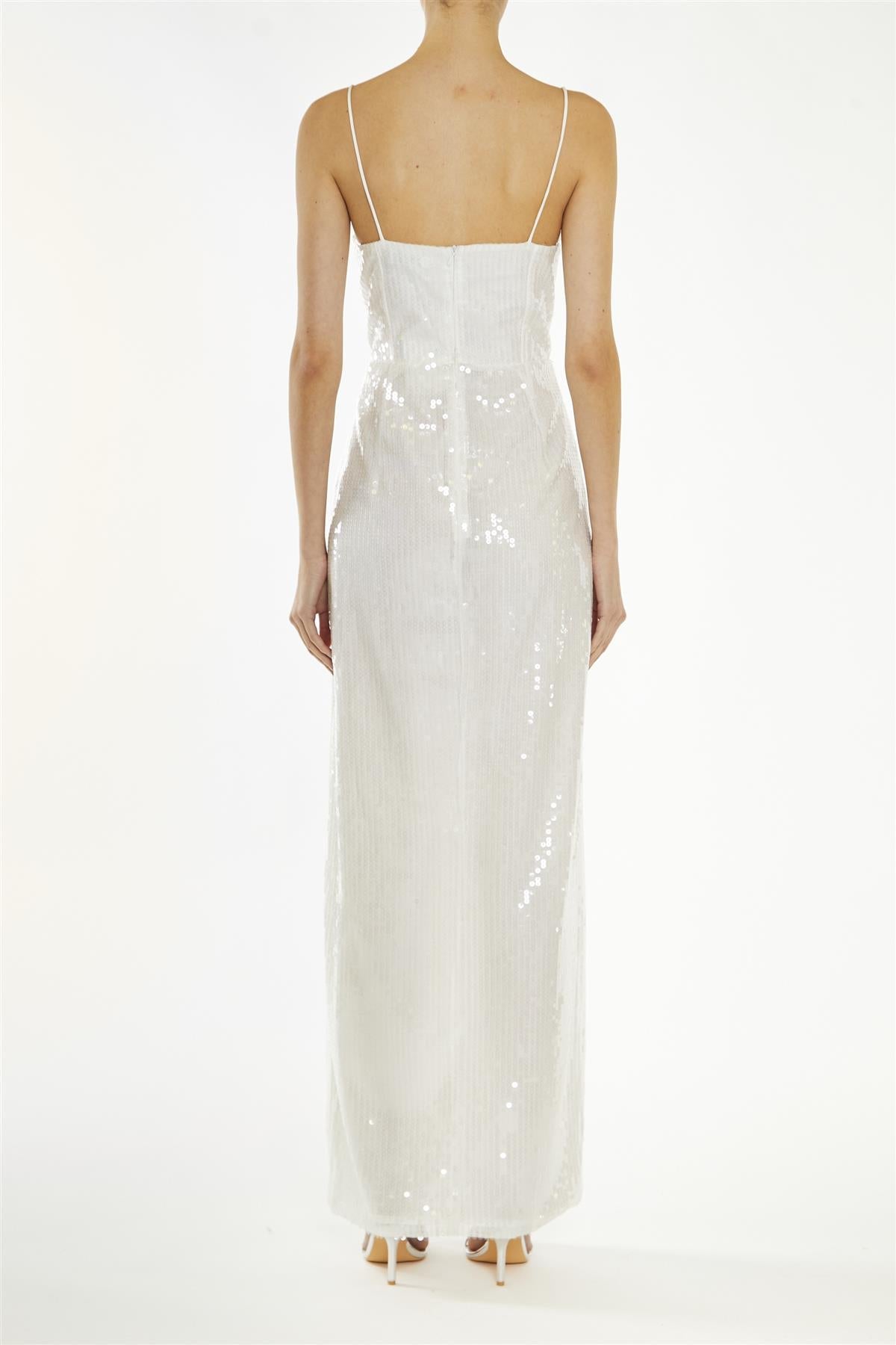 True Decadence White Crystal Split Maxi Dress