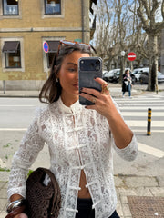 Lace Tie Front Top in Off-White
