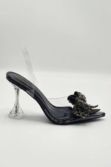 Tatiana Diamante Embellished Bow Detail Slingback Court Shoes in Black