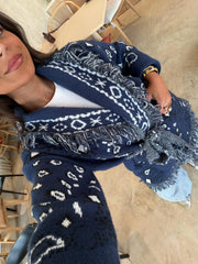 Bandana Long Jacket in Blue