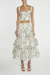 true Decadence Maisie Co-ord Pale-Blue Flower Organza Tiered Ruffle Midi-Skirt