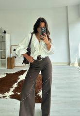 Brown Studded Wide Pants