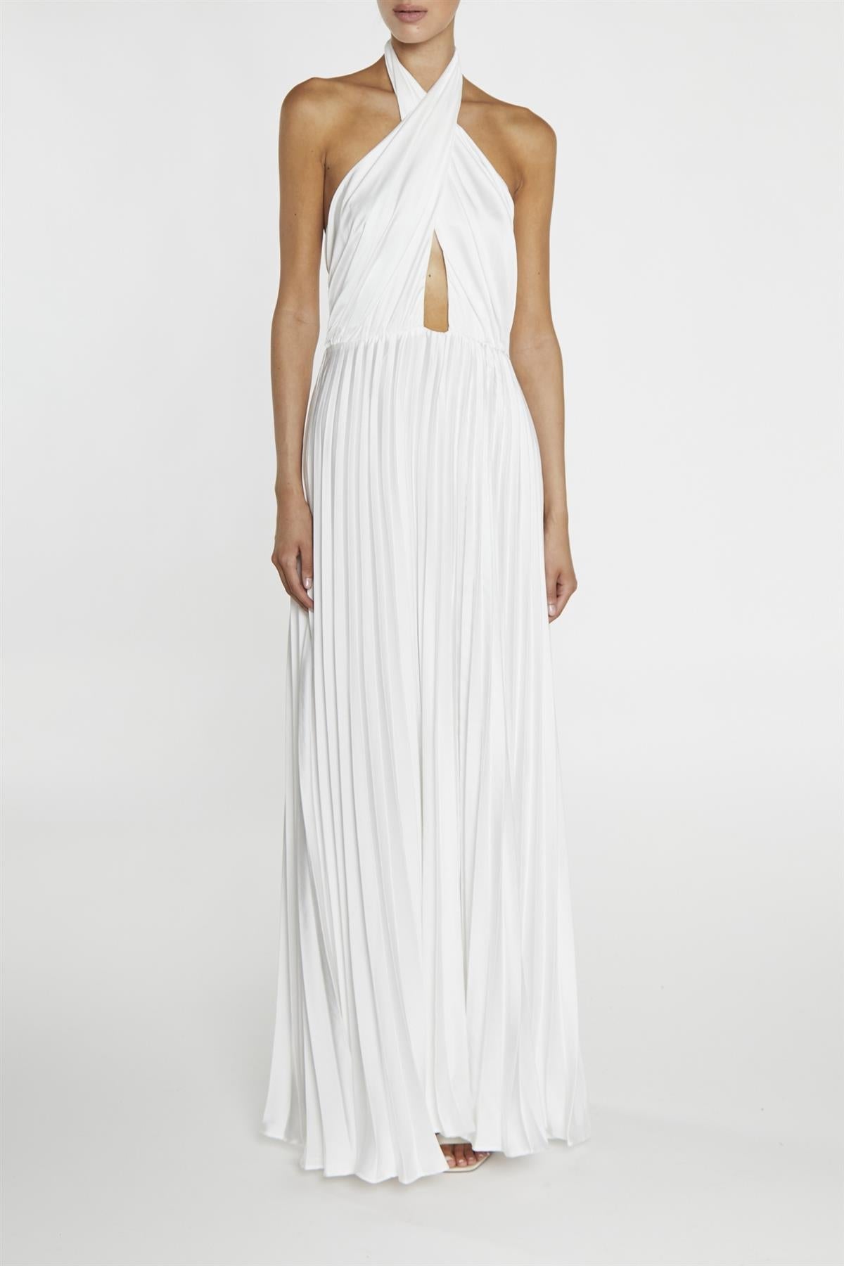 true Decadence Riley White Pleated Halterneck maxi-Dress
