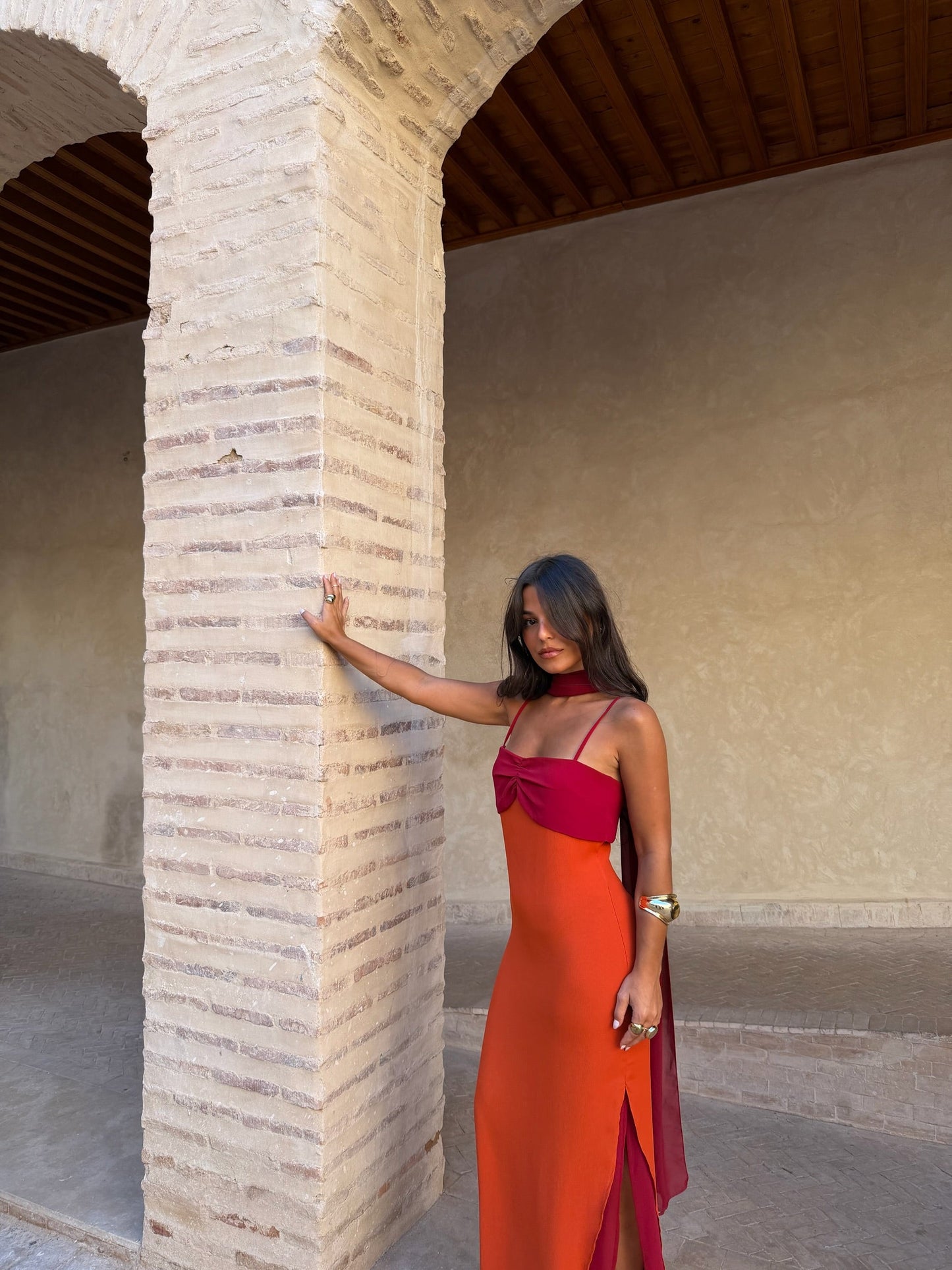 Zahara Dress in Orange and Red - Shipping/Envio 25/05 to 29/05