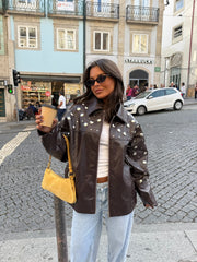 City Jacket In Brown With Studs