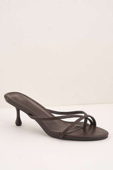 Sylvia Toepost Strappy Slip On Kitten Heel Mules in Brown