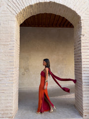 Zahara Dress in Orange and Red - Shipping/Envio 25/05 to 29/05