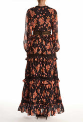True Decadence Black Flower Chiffon V-neck Maxi Dress