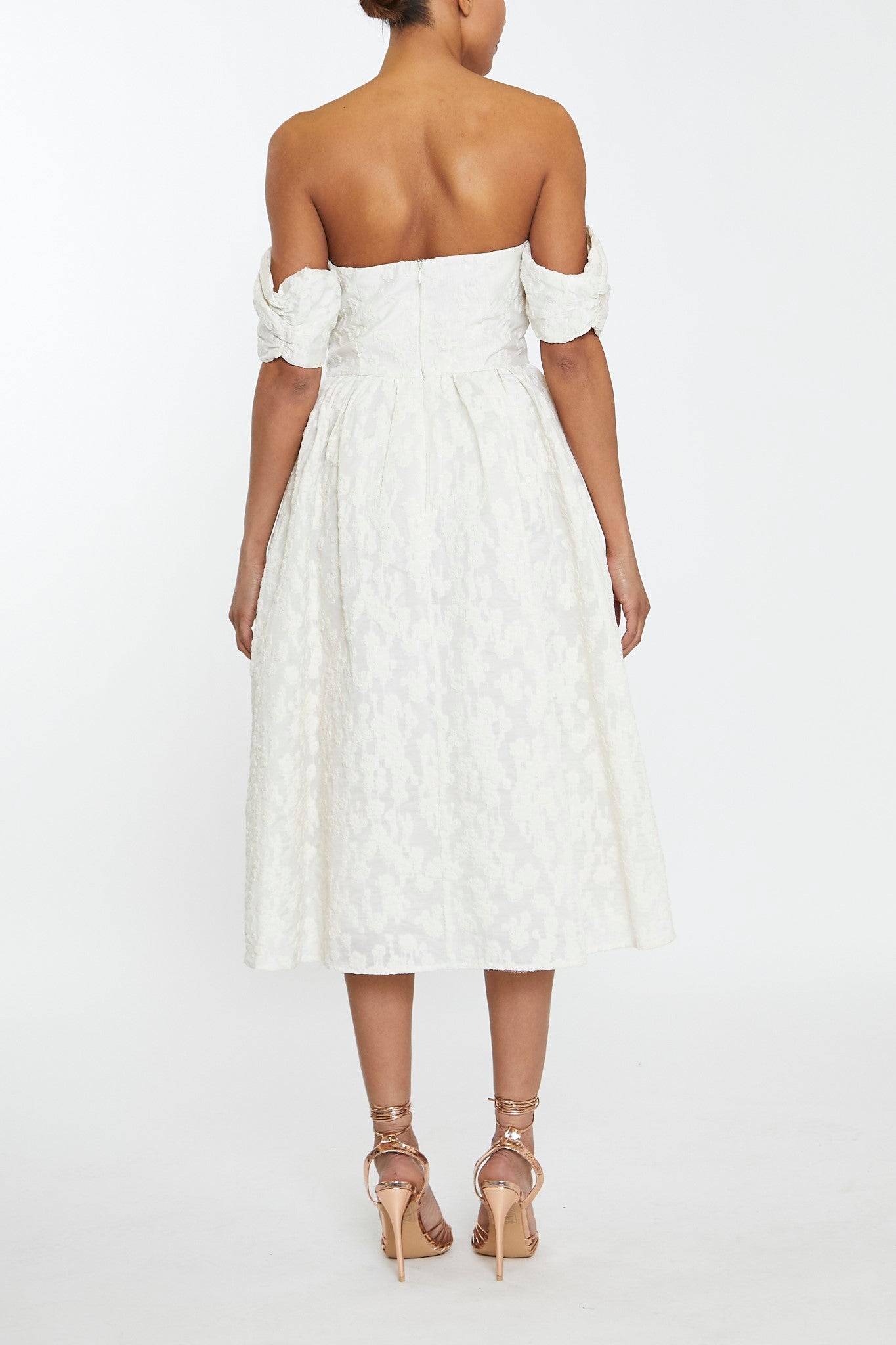 true Decadence Amelia Cream Jacquard Bardot Midaxi Skater Dress