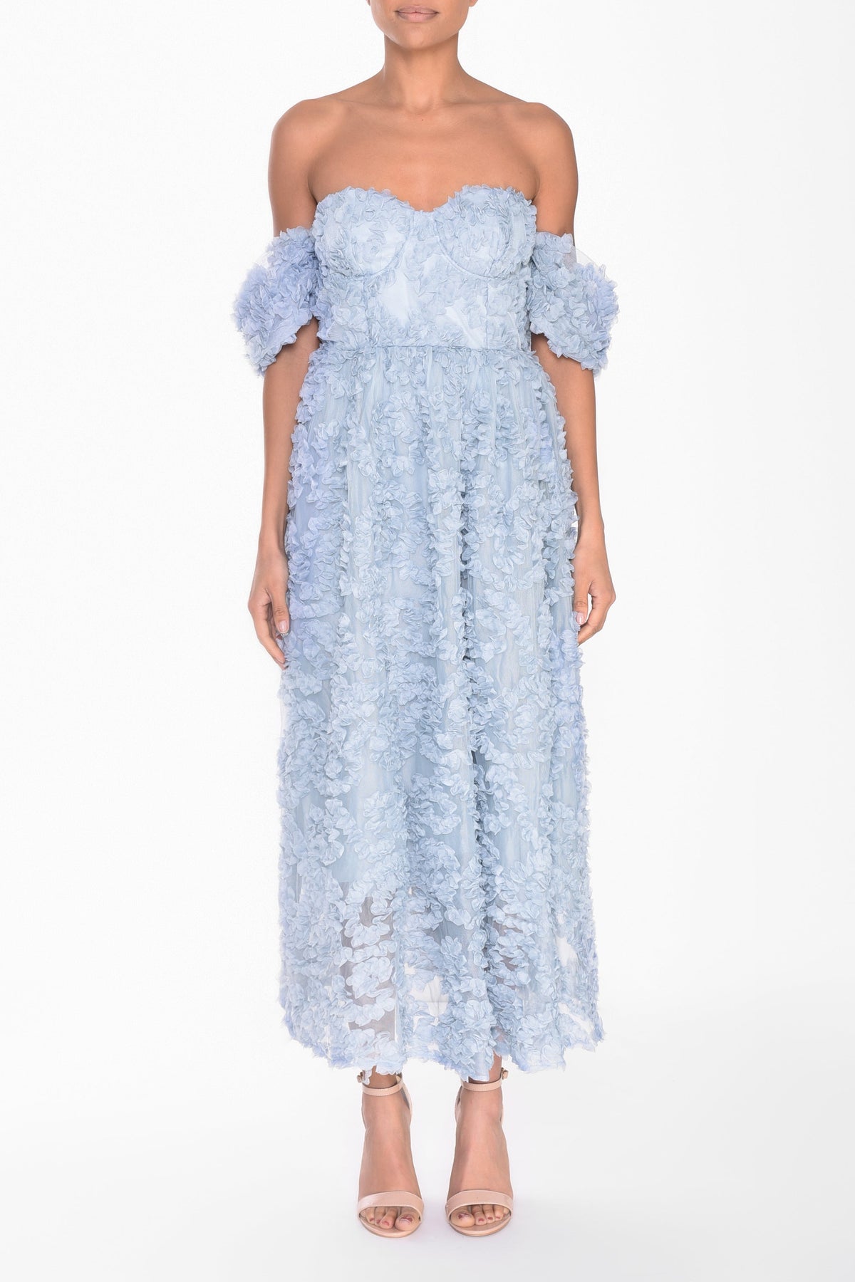 True Decadence Blue Amelia Blue Floral Bardot Skater Dress