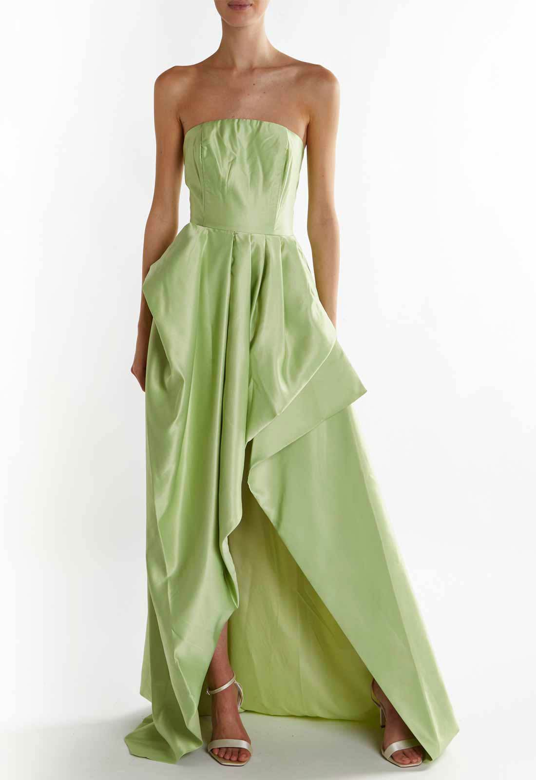 True Decadence Soft-Green Emma Hi-Low Hem Maxi