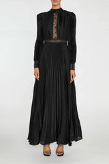 True Decadence Athena Black Pleated Long Sleeve Maxi-Dress