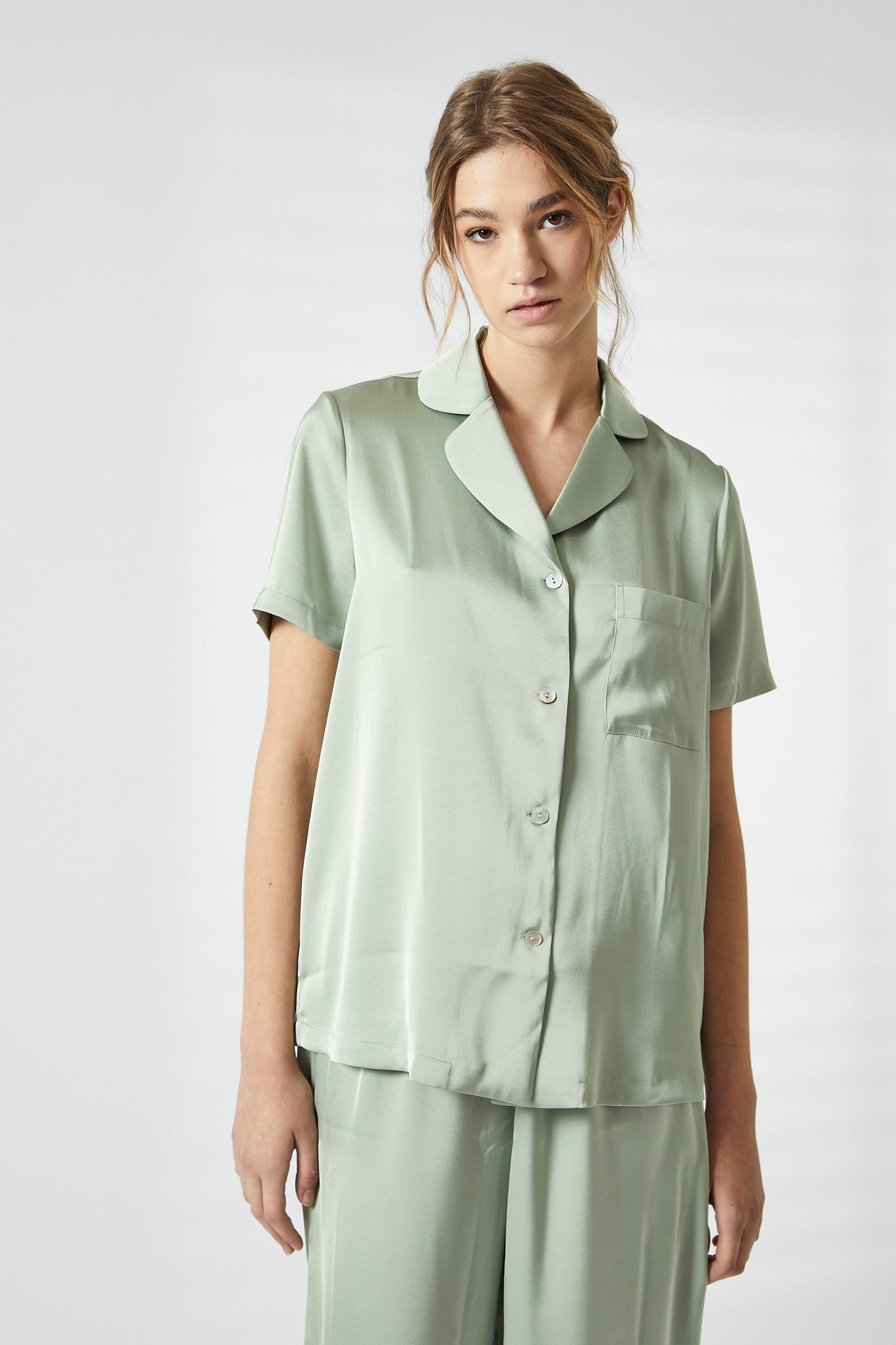 True Decadence Sage Green Satin Pyjama Set