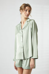 True Decadence Sage Green Trim Short Satin Pyjama Set