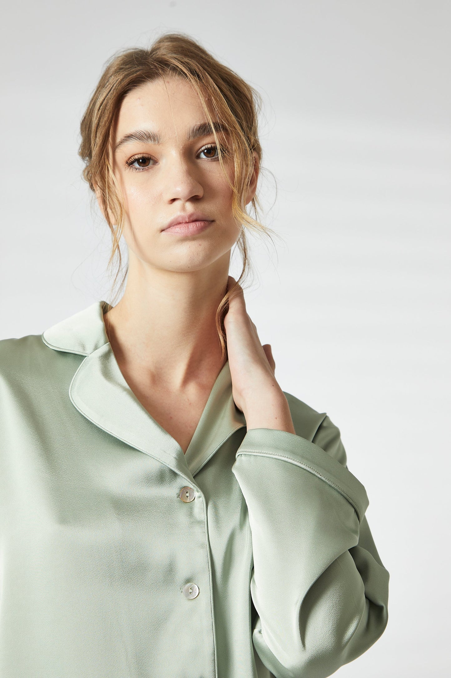 True Decadence Sage Green Trim Short Satin Pyjama Set