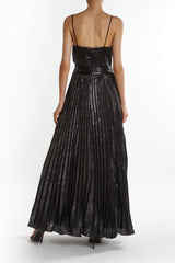 True Decadence Black-Crinkle Kate Pleated Strappy Maxi Dress