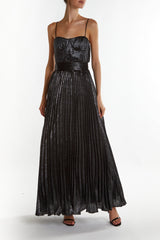 True Decadence Black-Crinkle Kate Pleated Strappy Maxi Dress