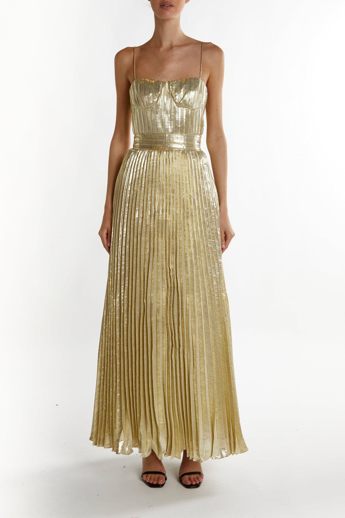 True Decadence Light-Gold Kate Crinkle Pleated Strappy Maxi Dress