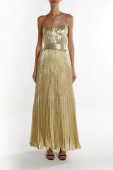 True Decadence Light-Gold Kate Crinkle Pleated Strappy Maxi Dress
