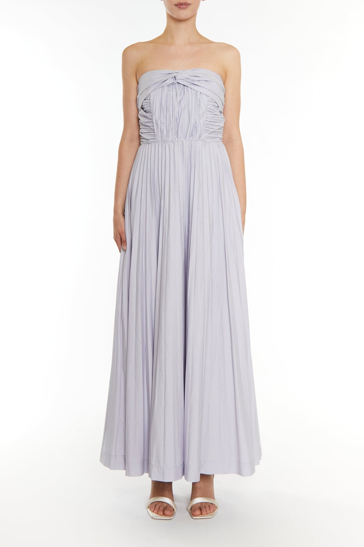 true Decadence Gracie Icy Lilac Grey Pleated Twist Front Maxi Dress