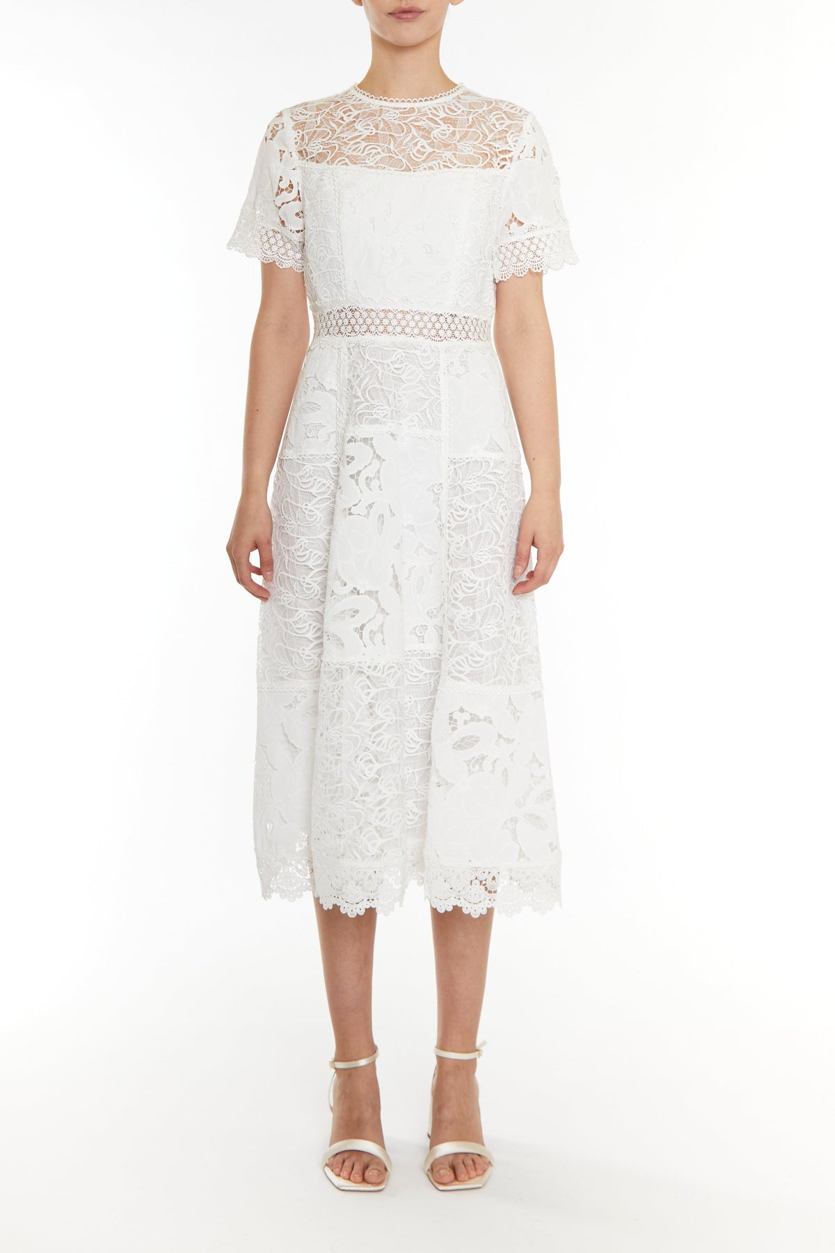 True Decadence White Charlie White Patchwork Lace A-line Midi Dress