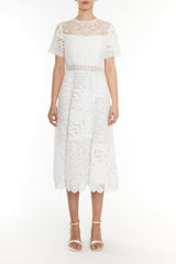 True Decadence White Charlie White Patchwork Lace A-line Midi Dress