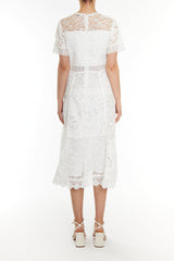 True Decadence White Charlie White Patchwork Lace A-line Midi Dress