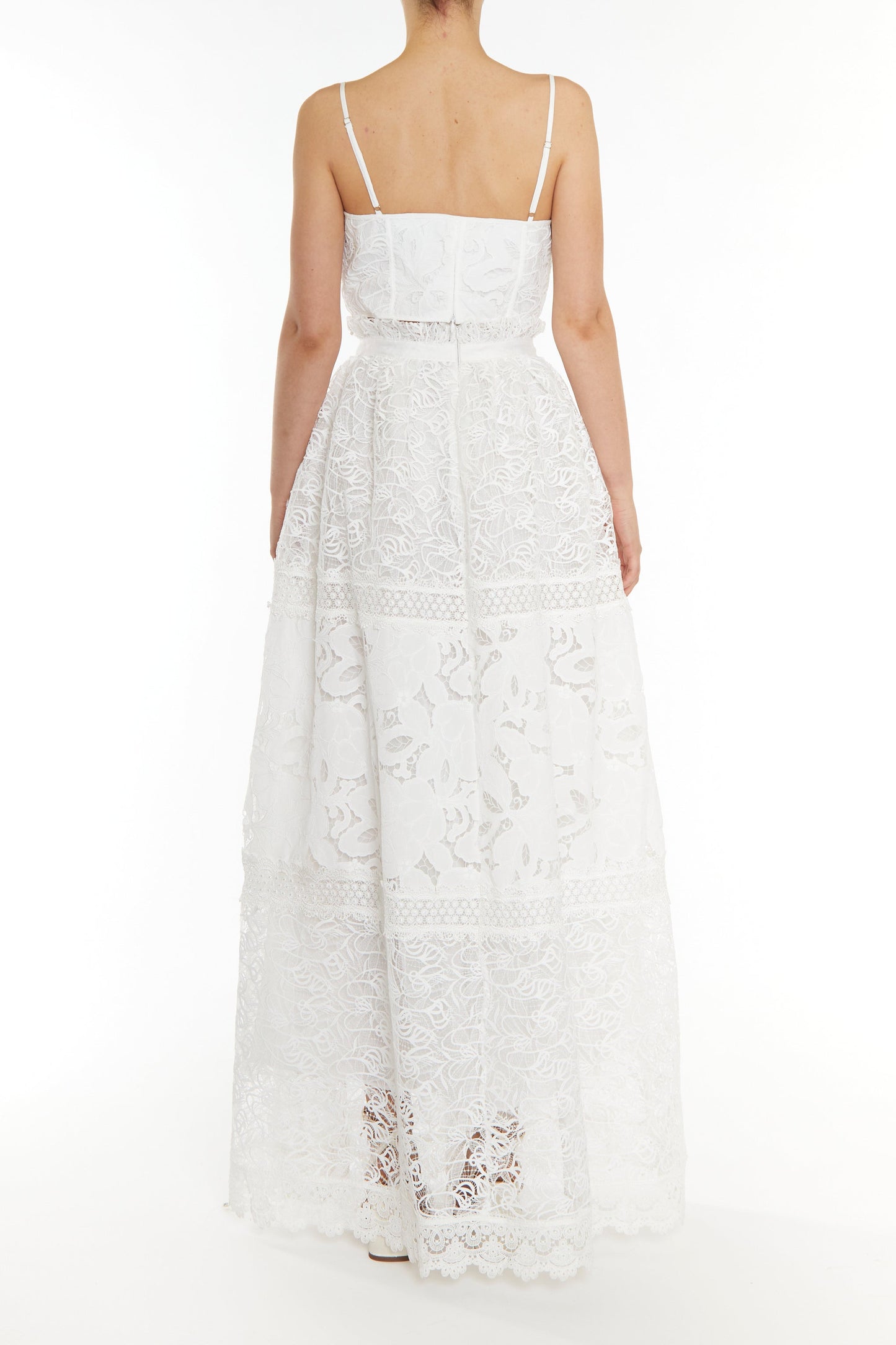 true Decadence Melissa Co-ord White Patchwork lace Tie-Waist Maxi Skirt