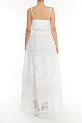 true Decadence Melissa Co-ord White Patchwork lace Tie-Waist Maxi Skirt