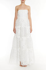 true Decadence Serena White Patchwork Lace Tiered Bandeau Maxi Dress