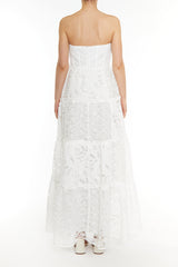 true Decadence Serena White Patchwork Lace Tiered Bandeau Maxi Dress