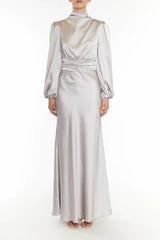 True Decadence Sutton Silver High Cowl-Neck Maxi Dress
