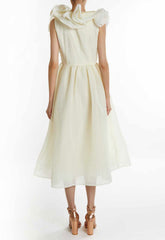 True Decadence Soft-Yellow Peyton Ruffle Midi Dress